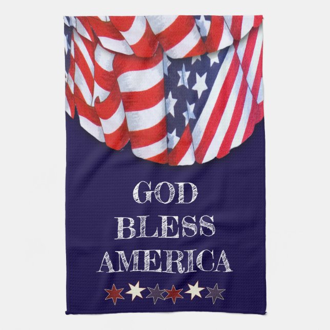 Custom Patriotic Red White Blue Stars Bunting Tea Towel (Vertical)