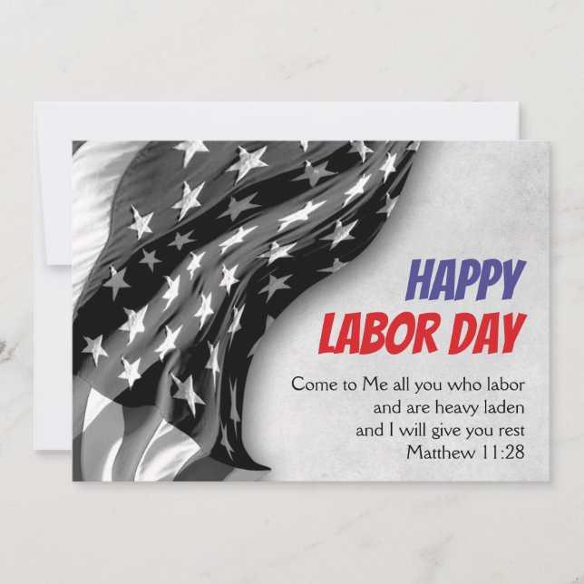 Custom Patriotic USA Flag Christian LABOR DAY Holiday Card (Front)