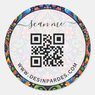 Custom pattern and website business QR code Classic Round Sticker