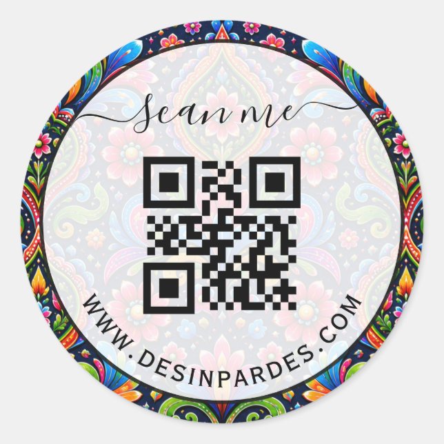 Custom pattern and website business QR code Classic Round Sticker (Front)