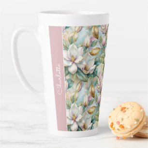 Custom Pattern Elegant Magnolia Flowers Latte Mug