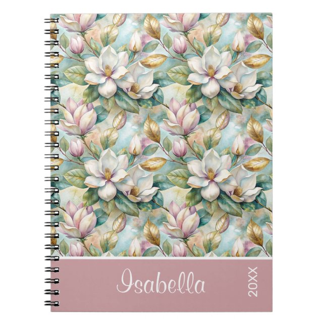 Custom Pattern Elegant Magnolia Flowers Notebook (Front)