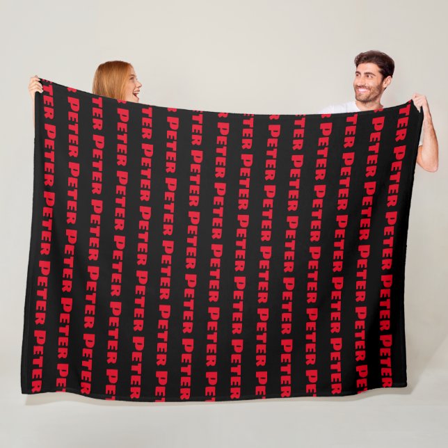 Custom Pattern Repeating Red Name Black Fleece Blanket (In Situ)