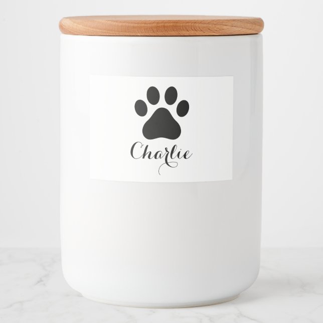 Custom Paw Print Dog Food Container Label With Nam (Front)