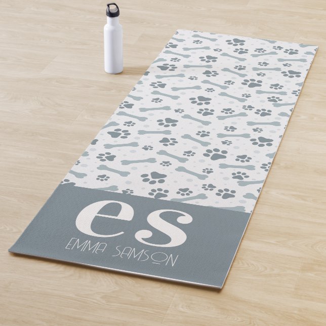 Custom Paw Prints Grey Monogram  Yoga Mat (In Situ)