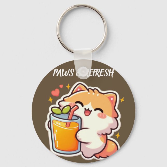 Custom Paws and Refresh Cute Cat Design Key Ring (Front)