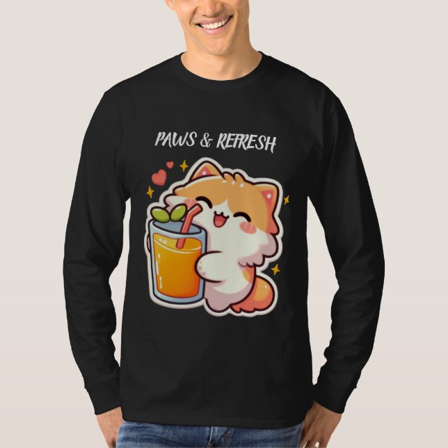 Custom Paws and Refresh Cute Cat Design T-Shirt (Front)