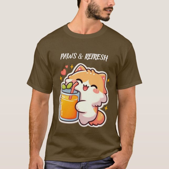 Custom Paws and Refresh Cute Cat Design T-Shirt (Front)