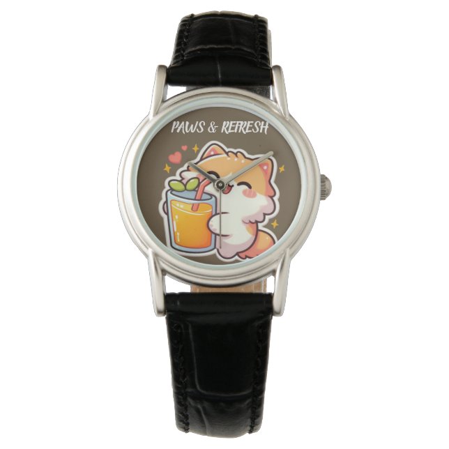 Custom Paws and Refresh Cute Cat Design Watch (Front)