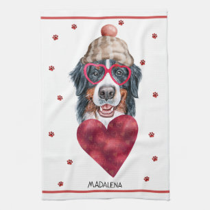 Custom Paws Dog Lover Valentine Gift Bernese Tea Towel