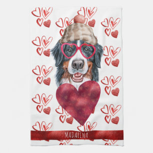 Custom Paws Dog Lover Valentine Gift Bernese Tea Towel