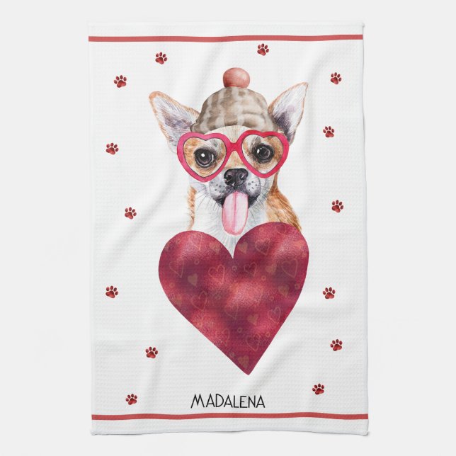 Custom Paws Dog Lover Valentine Gift Chihuahua Tea Towel (Vertical)