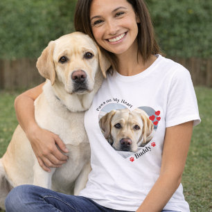 Custom Paws on my heart Dog Lover Pet Photo  T-Shirt