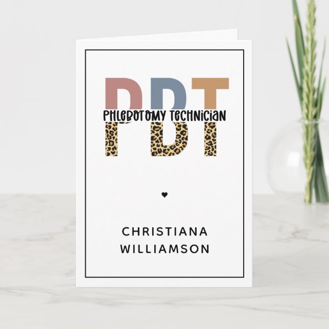 Custom PBT Phlebotomy Technician Leopard Print Card (Front)