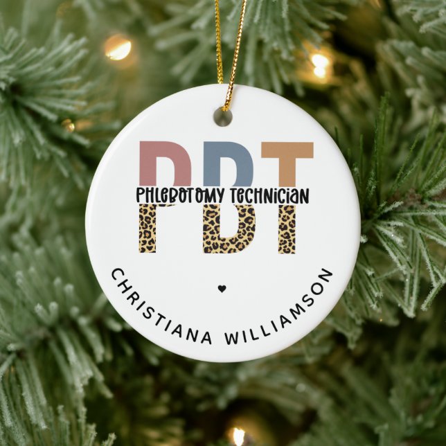 Custom PBT Phlebotomy Technician Leopard Print Ceramic Tree Decoration (Tree)