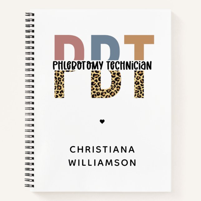 Custom PBT Phlebotomy Technician Leopard Print Notebook (Front)