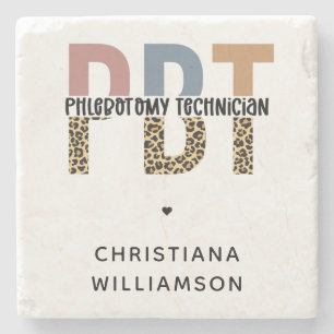 Custom PBT Phlebotomy Technician Leopard Print Stone Coaster