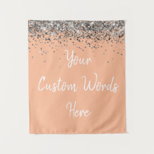 Custom Peach and Silver Birthday Party Photo Booth Tapestry