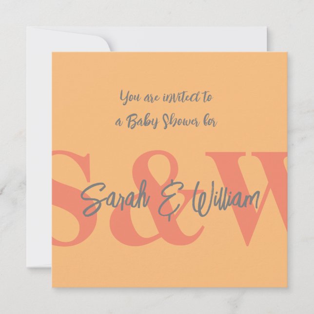 custom peach Baby shower name minimal invite (Front)