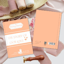 Custom Peach Book-Themed Wedding Invitation