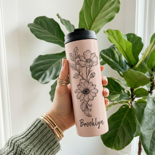 Custom Peachy Pink Floral Tumbler Gift for Mum