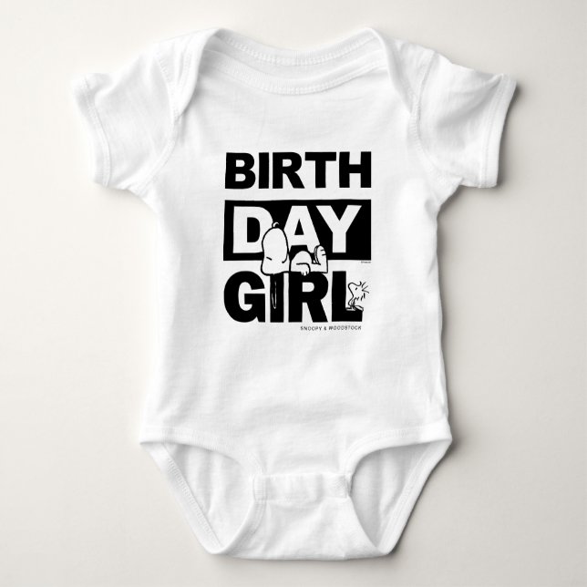Custom Peanuts | Snoopy Birthday Girl Baby Bodysuit (Front)