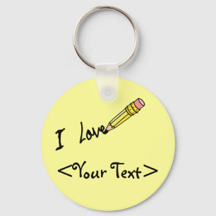 CUSTOM PENCIL WRITING I LOVE, <Your Text> Key Ring