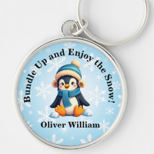 Custom Penguin "Bundle Up and Enjoy the Snow!" Key Ring