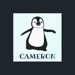 Custom Penguin Illustration Baby nursery art print<br><div class="desc">Customise this wrapped canvas with baby's name,  featuring my black and white cute penguin illustration. Perfect for a modern baby nursery.</div>