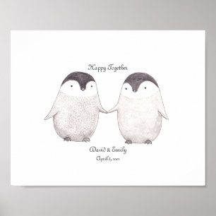 Custom Penguin Poster Cute Penguins Art for Couple