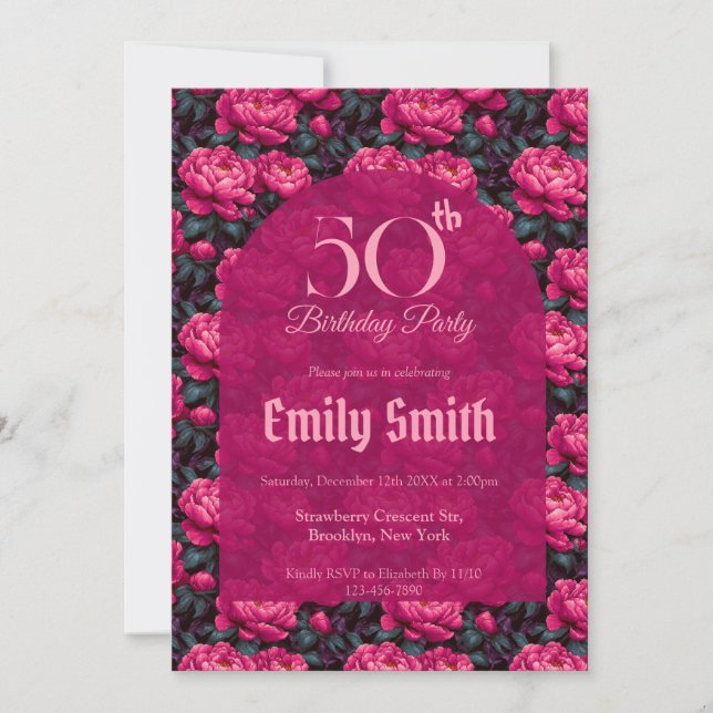 Custom Peonies Themed 90Th Birthday Invitation (Front)