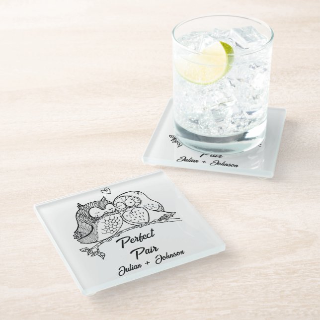 Custom perfect pair matching couple glass coaster (Angled)