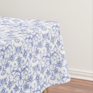 Custom Periwinkle Blue on White Decorative Floral Tablecloth