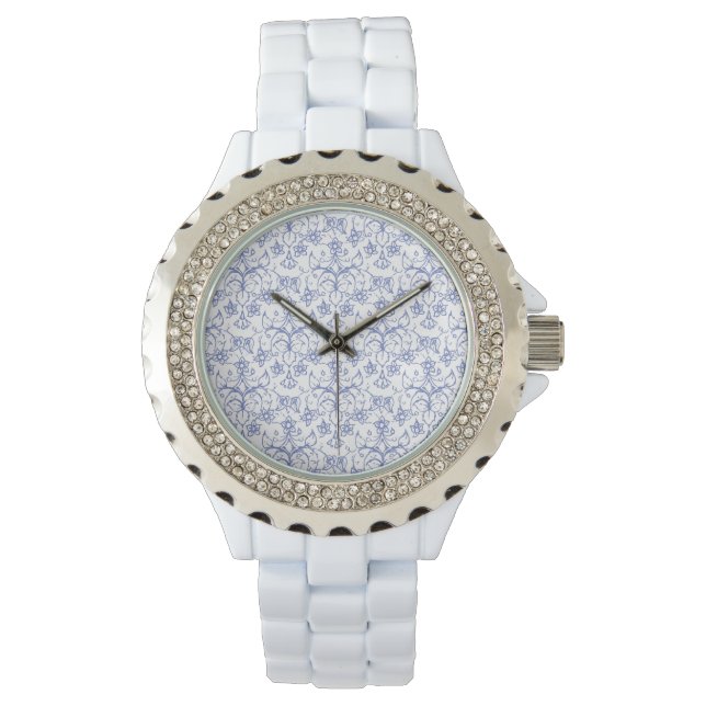 Custom Periwinkle Blue on White Decorative Floral Watch (Front)