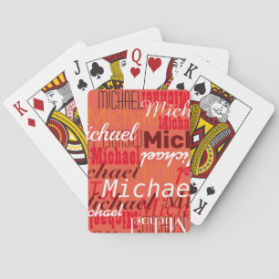 Custom Personal Name Printed Allover Orange-Red Playing Cards
