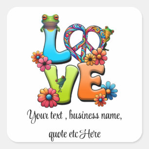 Custom Personalise Boho Frog  Peace Groovy Hippie  Square Sticker
