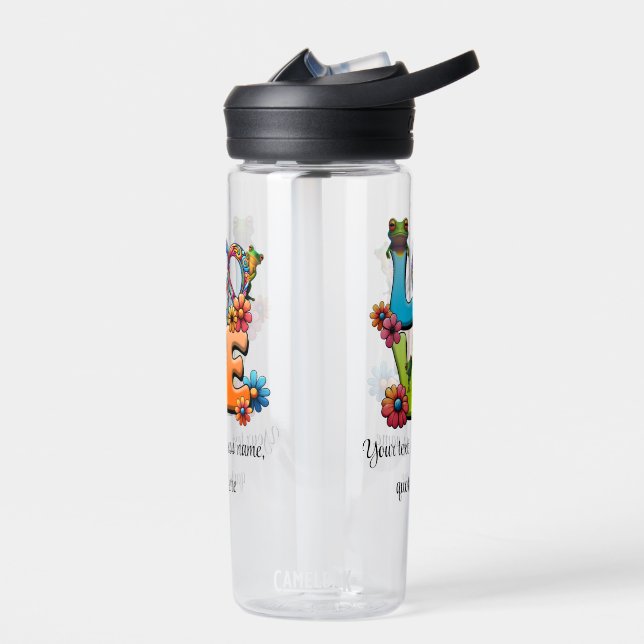 Custom Personalise Boho Frog  Peace Groovy Hippie  Water Bottle (Left)