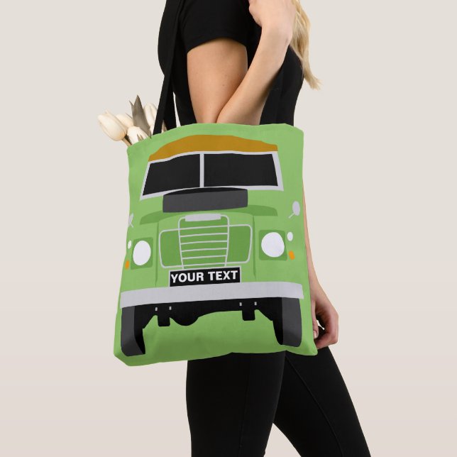 CUSTOM PERSONALISE GREEN LAND ROVER SERIES 3 TOTE BAG (Close Up)