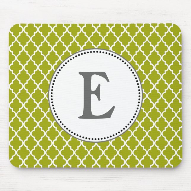 Custom personalise lime quatrefoil  monogram mouse pad (Front)
