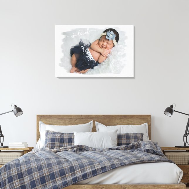 Custom Personalise Photo Template w/ So Loved Text Canvas Print (Insitu(Bedroom))