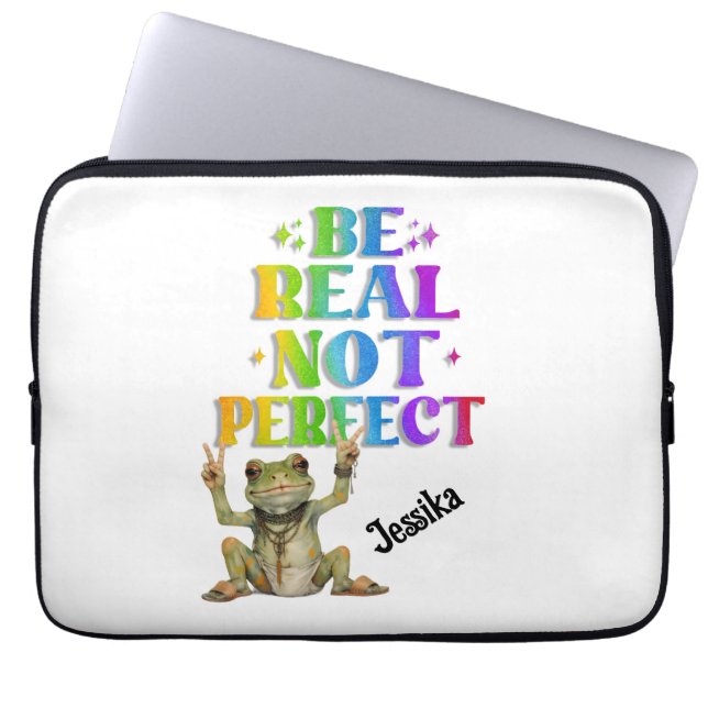 Custom Personalise Positive boho frog Hippie  Laptop Sleeve (Front)