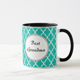 Custom personalise teal quatrefoil monogram mug