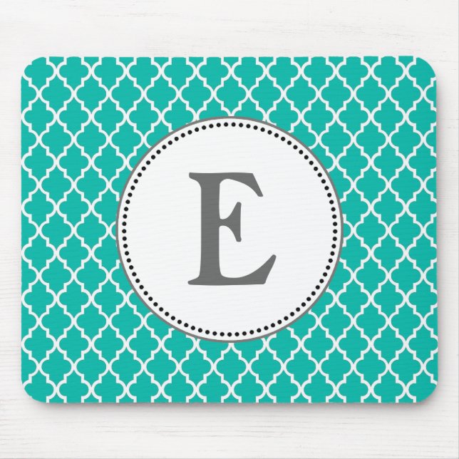Custom personalise teal quatrefoil pattern monogra mouse pad (Front)