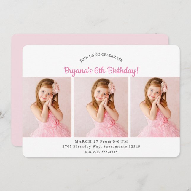 Custom Personalised 3 Photos Photo Birthday Party Invitation (Front/Back)
