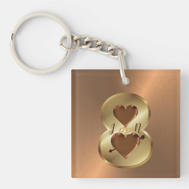 Custom Personalised 8th Bronze Anniversary Gift Key Ring (Front)