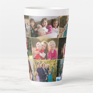 Custom Personalised 9 Photo Collage Gold Monogram Latte Mug
