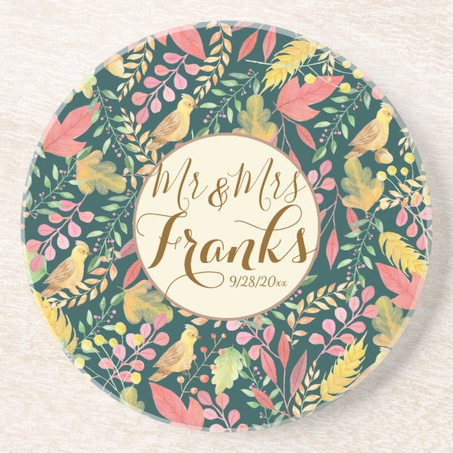Custom Personalised Autumn Sandstone  Coaster (Front)