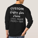Custom personalised Back Print - Men's Long Sleeve T-Shirt<br><div class="desc">Custom personalised Back Print on Men's Black Long Sleeve T-Shirt (100% cotton - Heathers are a cotton/poly blend) - standard fit, unisex sizing, true to size, with soft, tag-free neck label, a lay flat collar and shoulder-to-shoulder tape. GET BIG SAVINGS WITH MULTIPLE PURCHASE ORDER DISCOUNT. Upload logo, photo, image, design...</div>