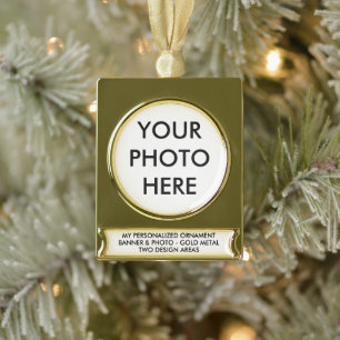 Custom Personalised BANNER PHOTO ORNAMENT - 'GOLD'