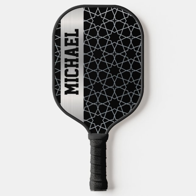 Custom Personalised Black and Silver Pickleball Paddle (Front)